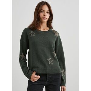Rails Perci Sweater Olive Gold Stars Wool Blend Medium